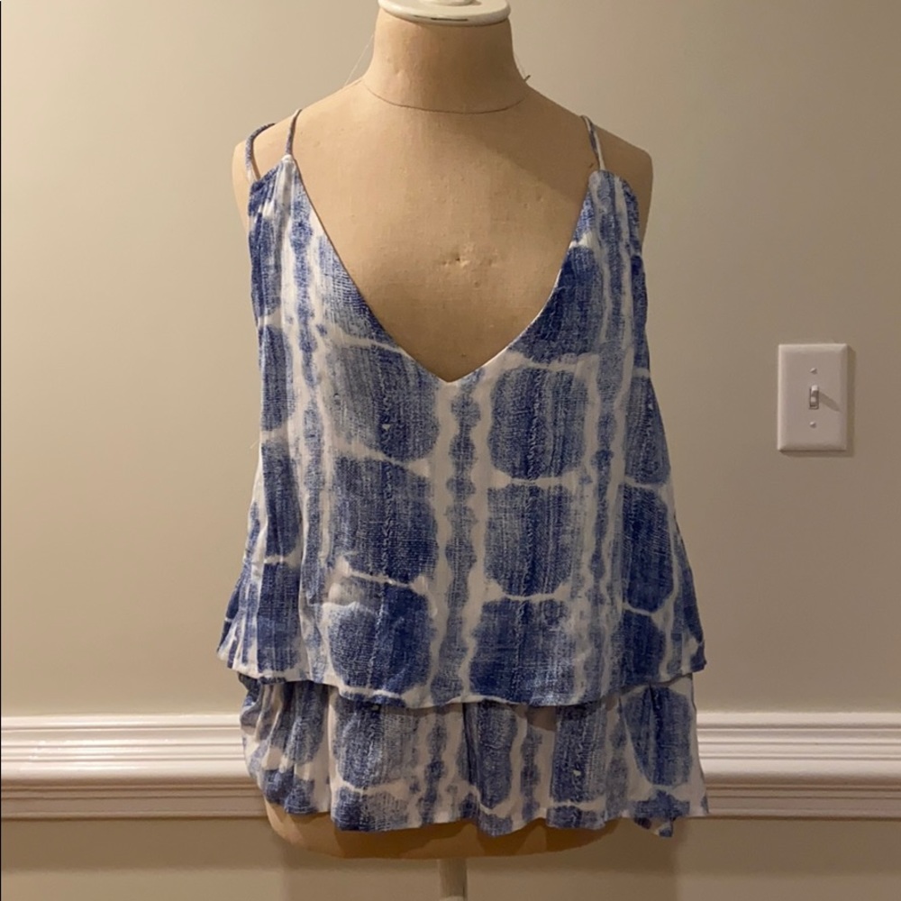 Blue and white tie die tank
